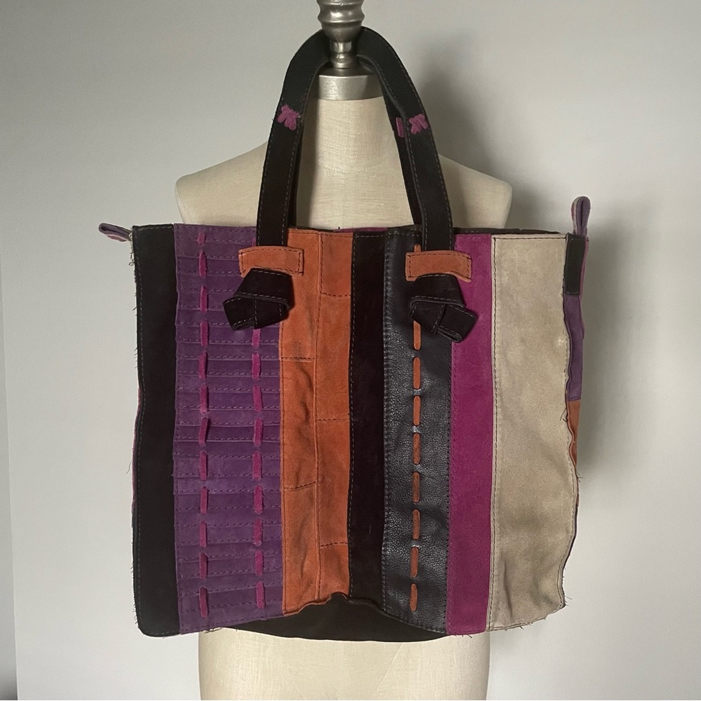 Lucky Brand striped suede and leather tote bag